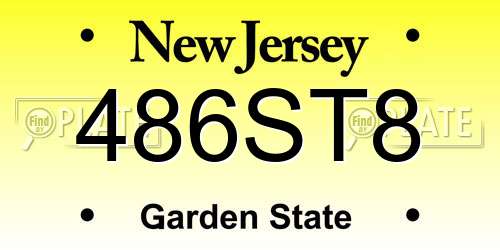 486ST8 New Jersey License Plate