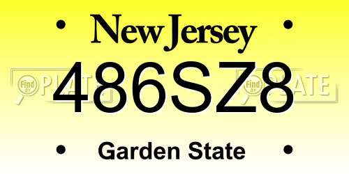 486SZ8 New Jersey License Plate