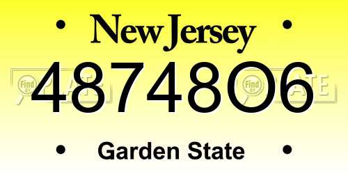 48748O6 New Jersey License Plate