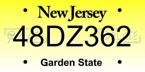 48DZ362 New Jersey License Plate