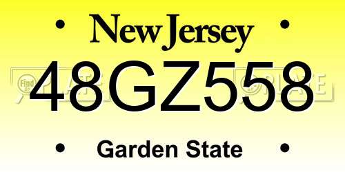 48GZ558 New Jersey License Plate