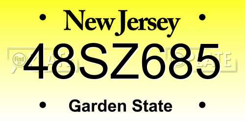 48SZ685 New Jersey License Plate