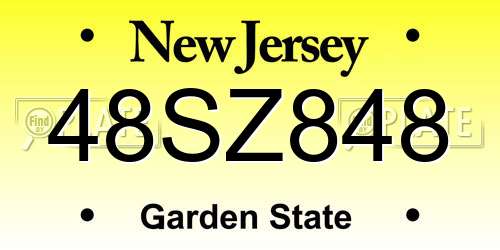 48SZ848 New Jersey License Plate
