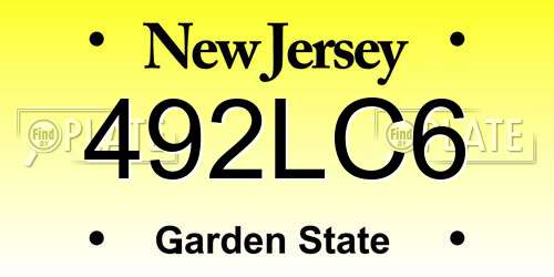 492LC6 New Jersey License Plate