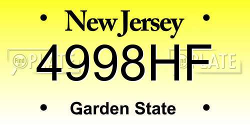 4998HF New Jersey License Plate
