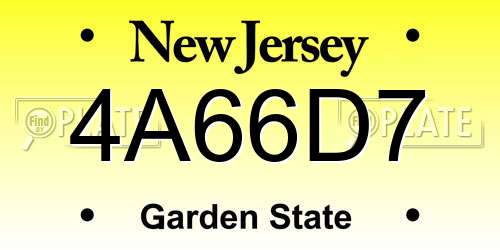 4A66D7 New Jersey License Plate