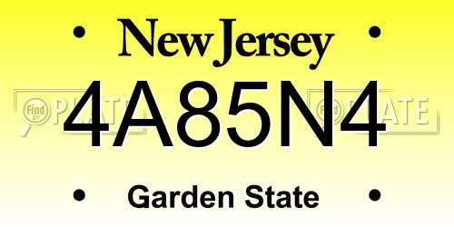 4A85N4 New Jersey License Plate