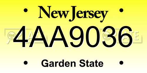 4AA9036 New Jersey License Plate