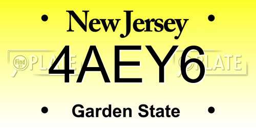 4AEY6 New Jersey License Plate