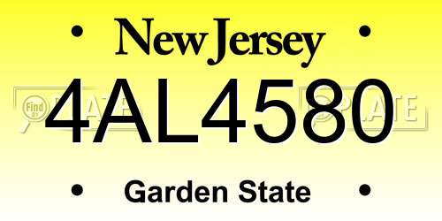 4AL4580 New Jersey License Plate