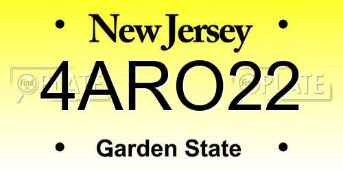 4ARO22 New Jersey License Plate