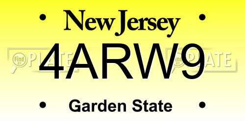 4ARW9 New Jersey License Plate