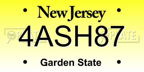 4ASH87 New Jersey License Plate