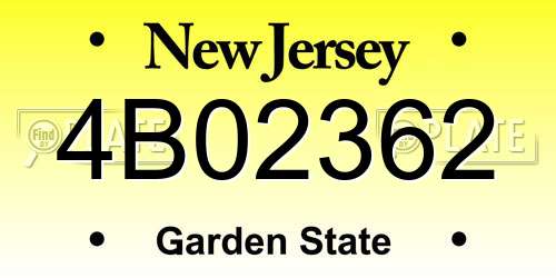 4B02362 New Jersey License Plate