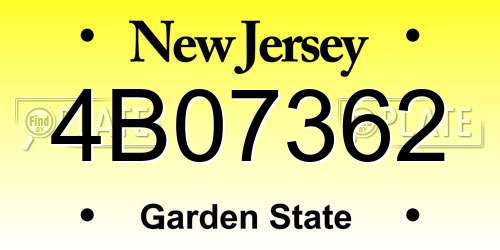 4B07362 New Jersey License Plate