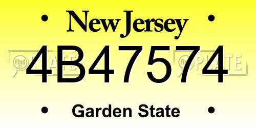 4B47574 New Jersey License Plate