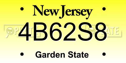 4B62S8 New Jersey License Plate