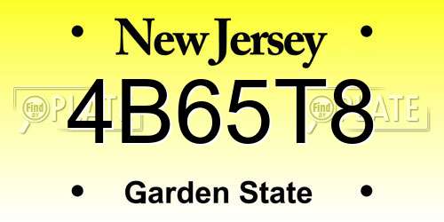 4B65T8 New Jersey License Plate