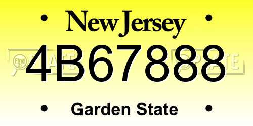 4B67888 New Jersey License Plate