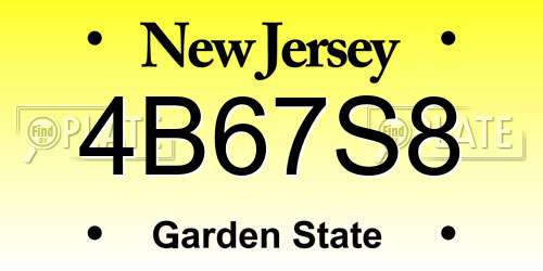 4B67S8 New Jersey License Plate