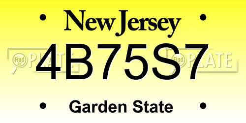 4B75S7 New Jersey License Plate