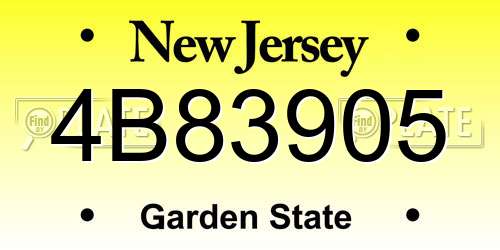 4B83905 New Jersey License Plate
