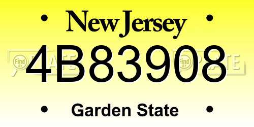 4B83908 New Jersey License Plate