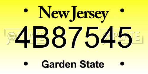 4B87545 New Jersey License Plate