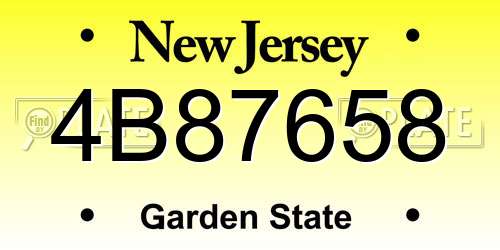 4B87658 New Jersey License Plate