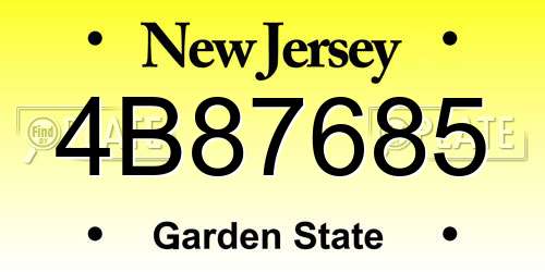 4B87685 New Jersey License Plate