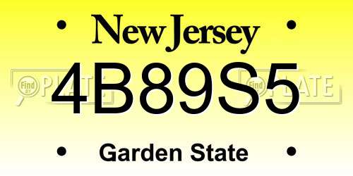 4B89S5 New Jersey License Plate
