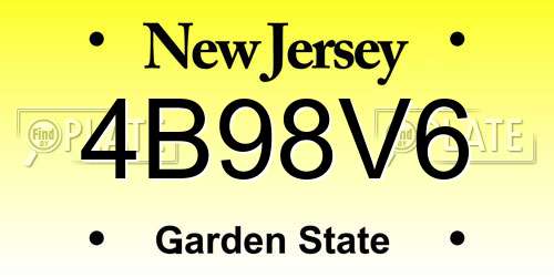 4B98V6 New Jersey License Plate
