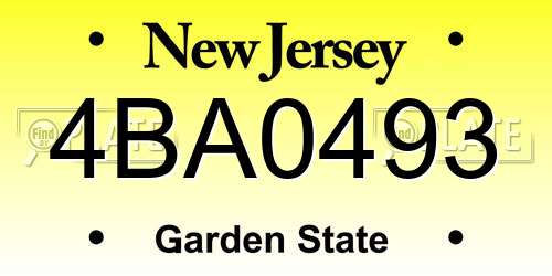 4BA0493 New Jersey License Plate