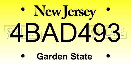 4BAD493 New Jersey License Plate
