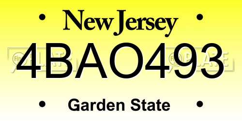 4BAO493 New Jersey License Plate