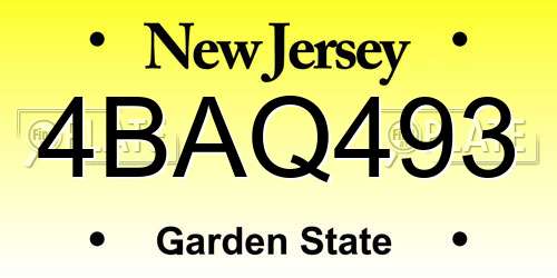4BAQ493 New Jersey License Plate
