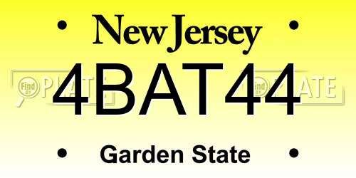 4BAT44 New Jersey License Plate