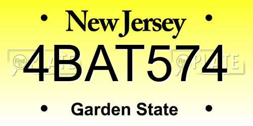 4BAT574 New Jersey License Plate
