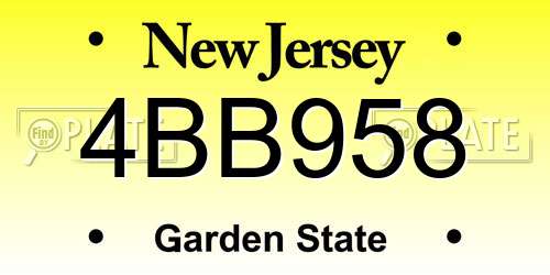 4BB958 New Jersey License Plate