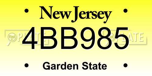 4BB985 New Jersey License Plate