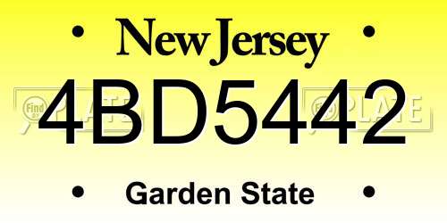 4BD5442 New Jersey License Plate
