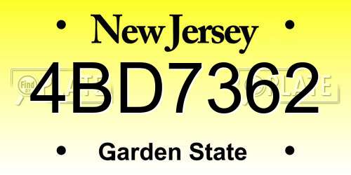 4BD7362 New Jersey License Plate