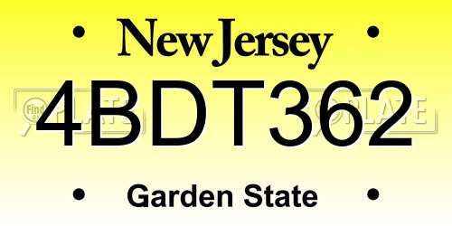 4BDT362 New Jersey License Plate