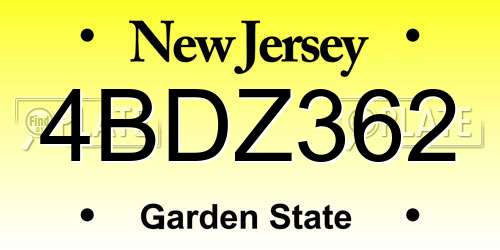 4BDZ362 New Jersey License Plate
