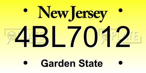 4BL7012 New Jersey License Plate