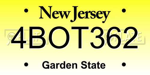 4BOT362 New Jersey License Plate