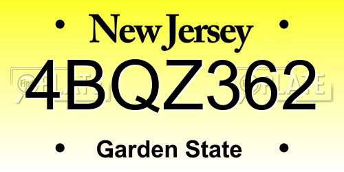 4BQZ362 New Jersey License Plate