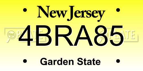 4BRA85 New Jersey License Plate