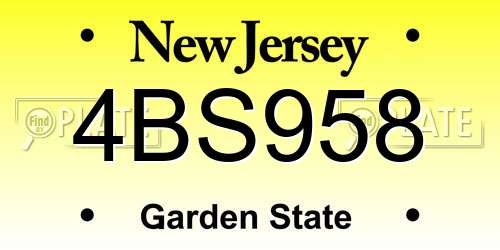 4BS958 New Jersey License Plate