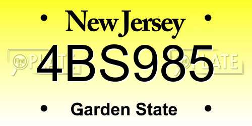 4BS985 New Jersey License Plate
